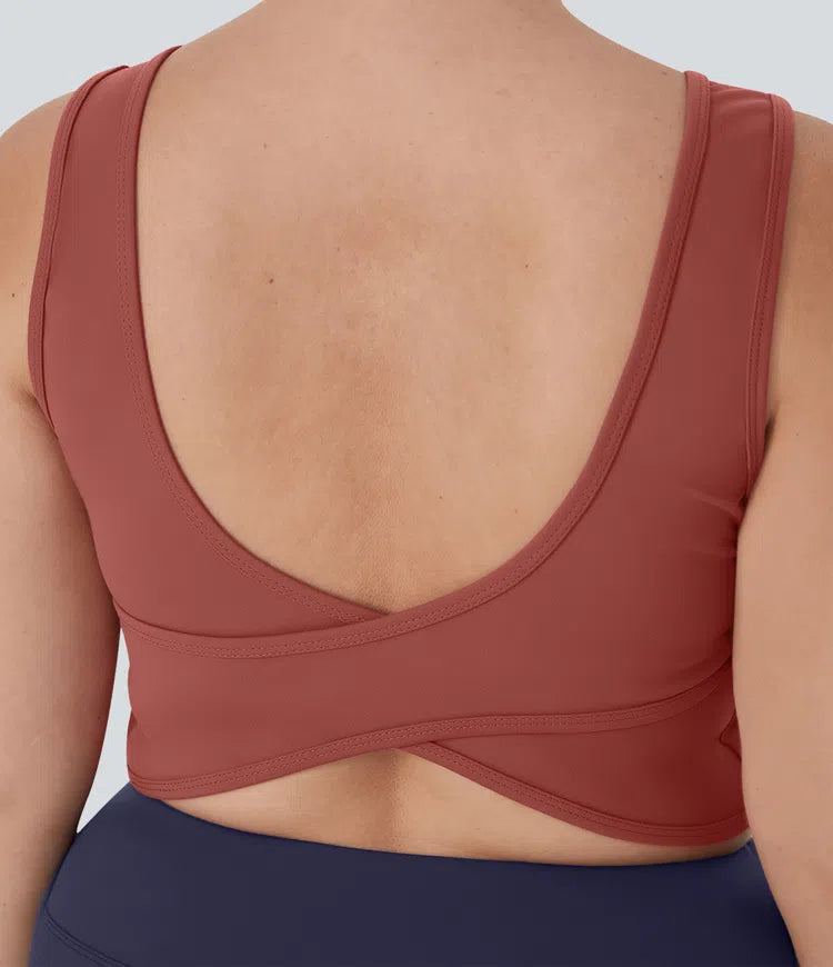 U Neck Backless Crossover Plus Size Barre Ballet Dance Tank Vest Top