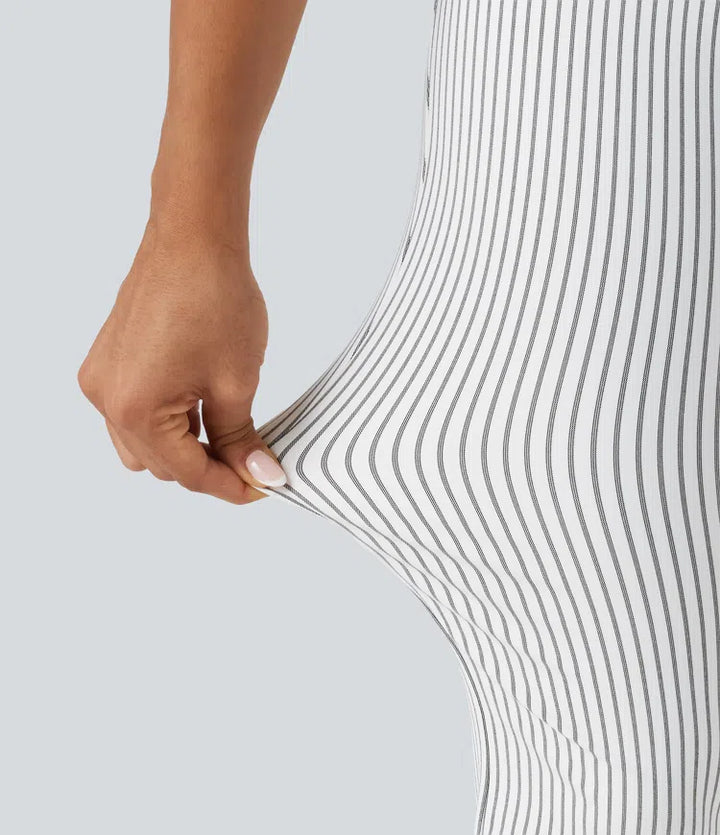 High Waisted Drawstring Stripe Flare Yoga Trousers with Pockets