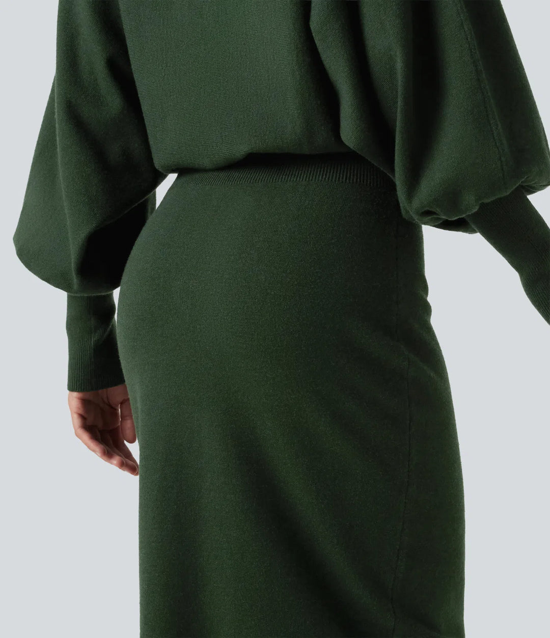 Boat Neck Puff Long Sleeve Work Jumper Dress