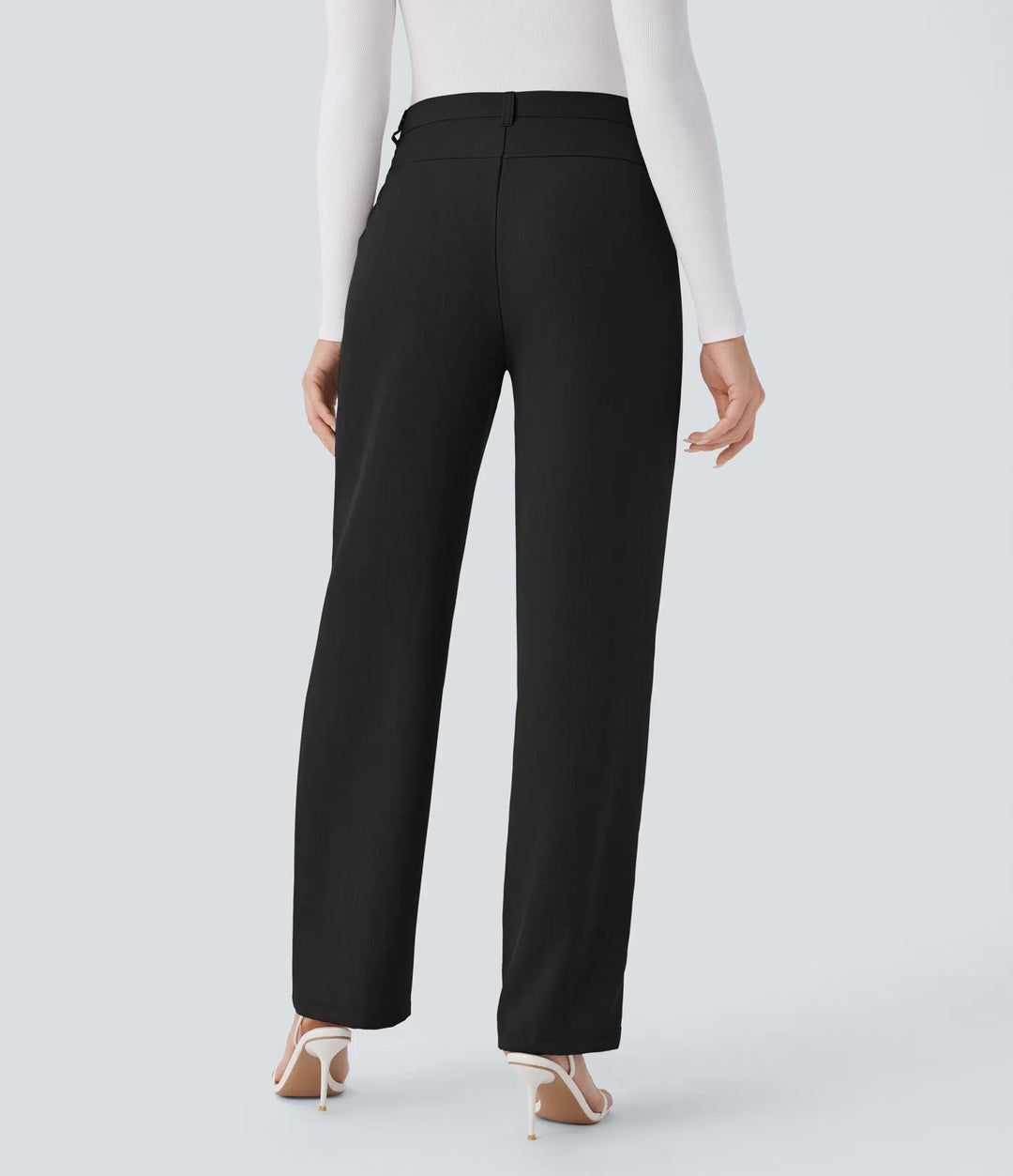 High Waisted Side Pocket Straight Leg Work Trousers