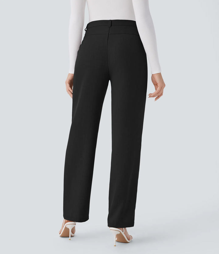 High Waisted Side Pocket Straight Leg Work Trousers