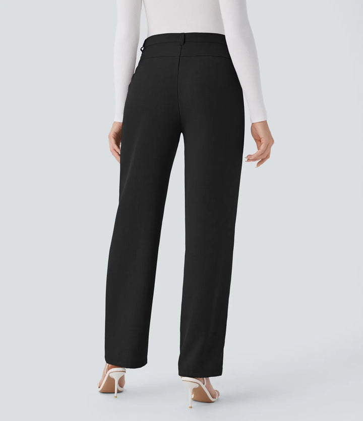 High Waisted Pocket Straight Leg Work Trousers