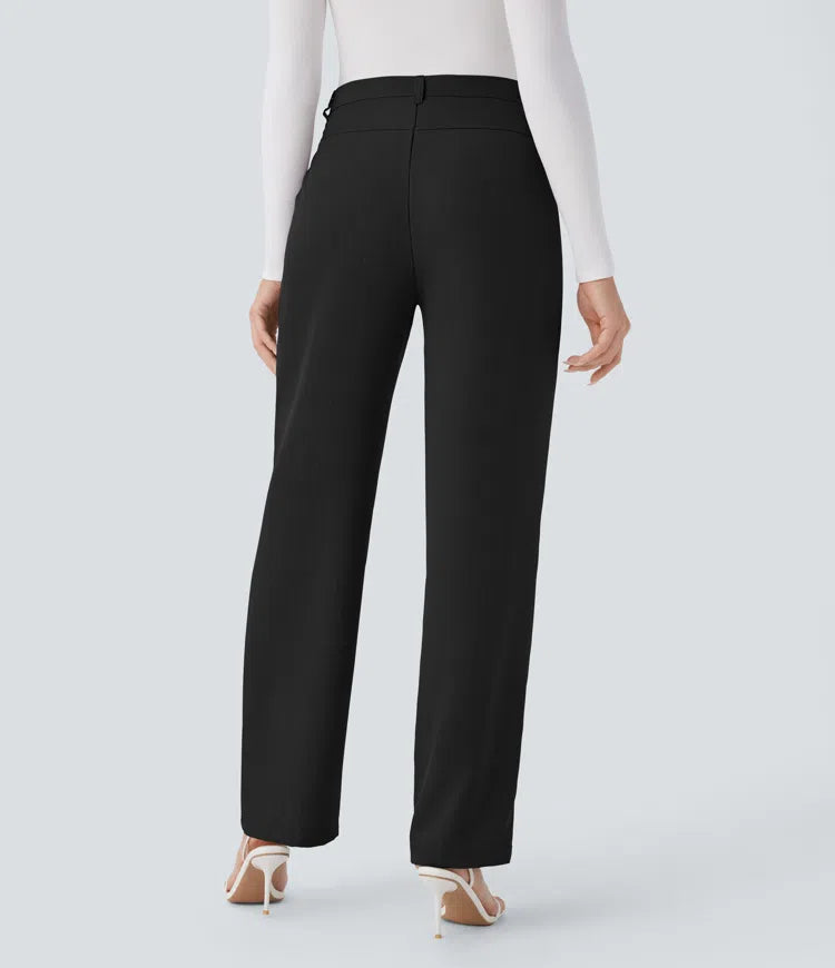 High Waisted Side Pocket Straight Leg Work Trousers