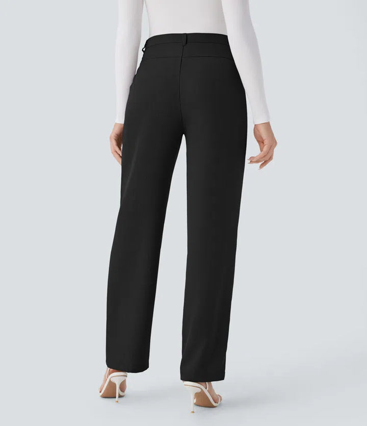 High Waisted Side Pocket Straight Leg Work Trousers