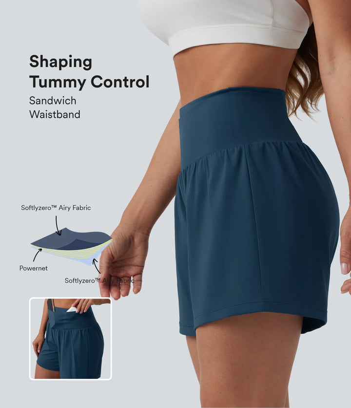 Softlyzero Airy High Waisted Tummy Control 2-in-1 InstantCool Yoga Shorts 5&