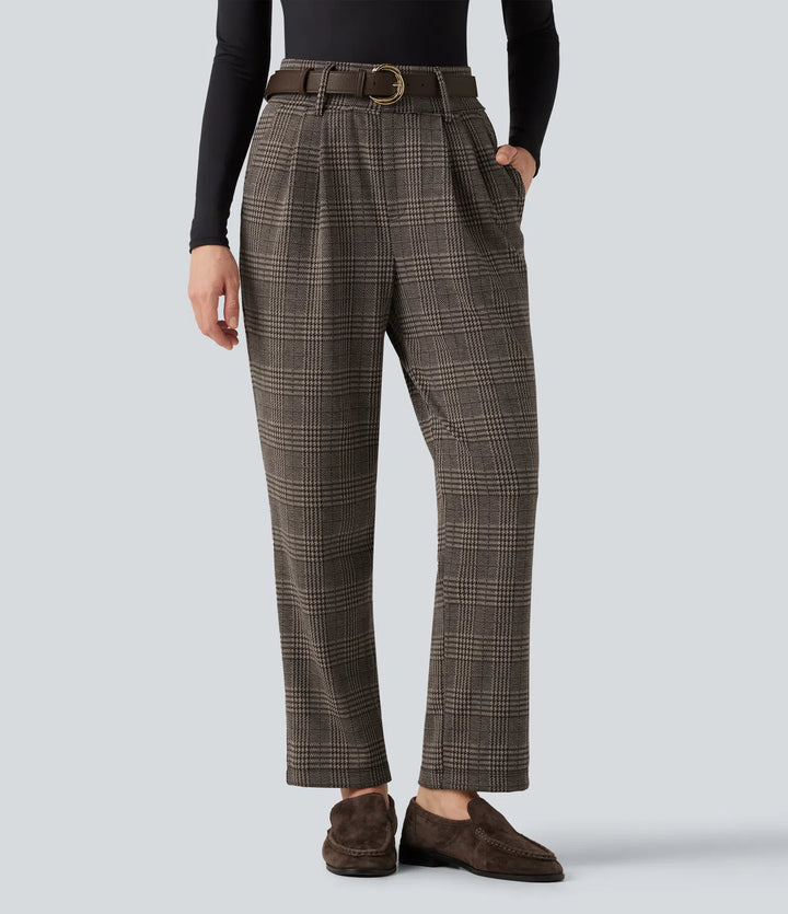 Halara Flex High Waisted Tapered Houndstooth Plaid Work Trousers with Pockets