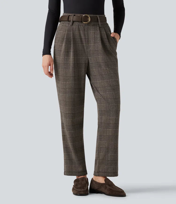 Halara Flex High Waisted Tapered Houndstooth Plaid Work Trousers with Pockets