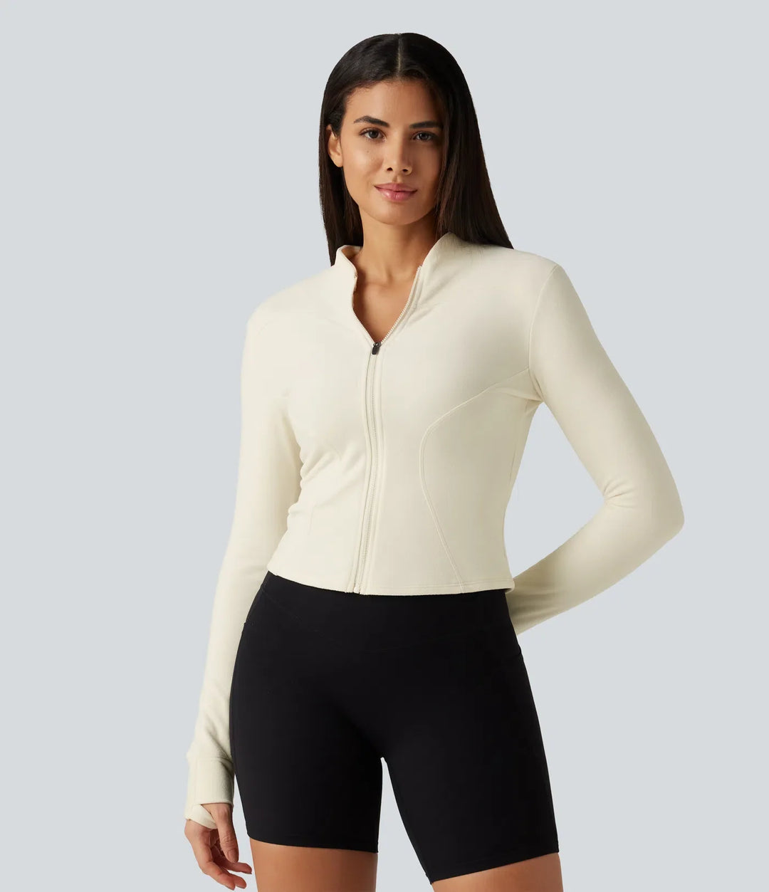 Stand Collar Long Sleeve Thumb Hole Yoga Jacket