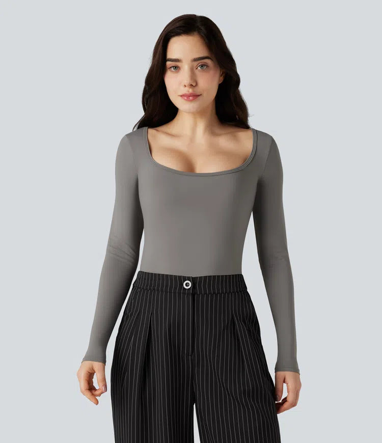 SoftlyZero Airy Scoop Neck Long Sleeve Work T-Shirt
