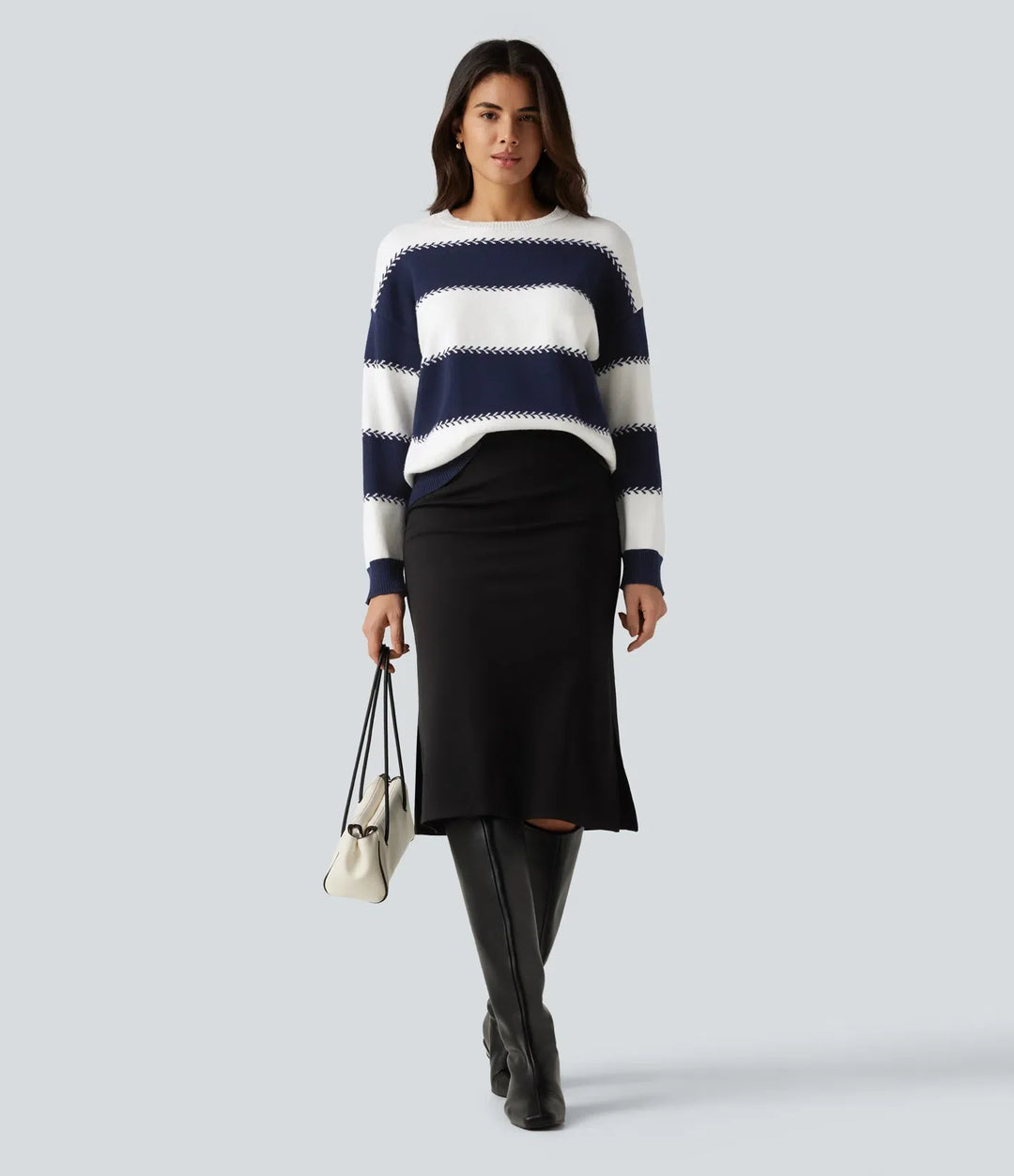 Round Neck Long Sleeve Stripe Casual Jumper