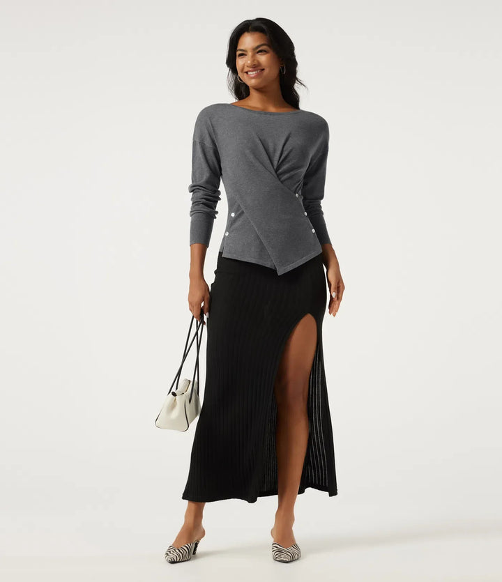Boat Neck Long Sleeve Asymmetric Casual Jumper