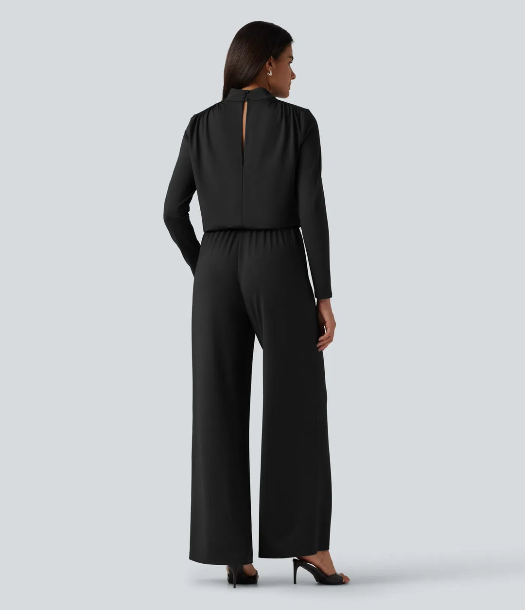 Stand Collar Long Sleeve Straight Leg Jumpsuit with Pockets-Easy Peezy Edition