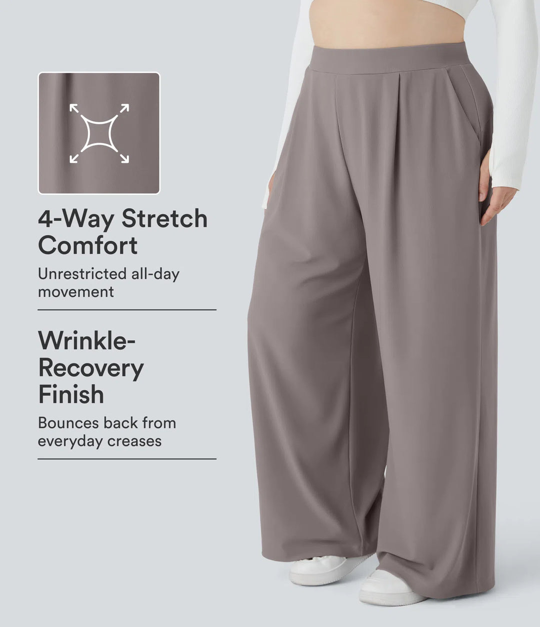 Halara Flex High Waisted Body Sculpt Waist-Slimming Pocket Wide Leg Micro Waffle Plus Size Work Trousers