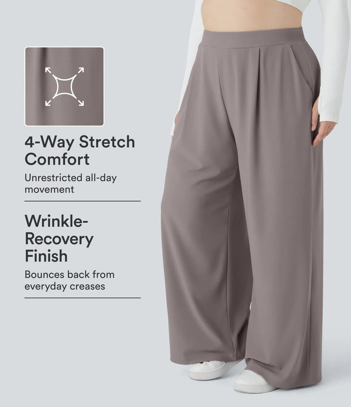Halara Flex High Waisted Body Sculpt Waist-Slimming Pocket Wide Leg Micro Waffle Plus Size Work Trousers