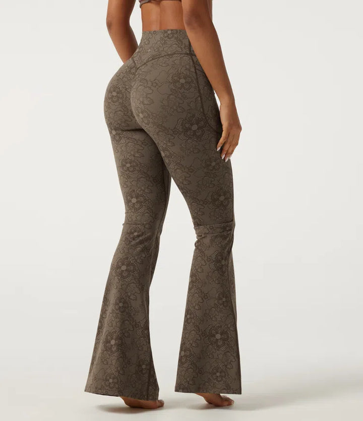 Halara UltraSculpt High Waisted Tummy Control Butt Lifting Contrast Lace Flare Yoga Leggings with Pockets