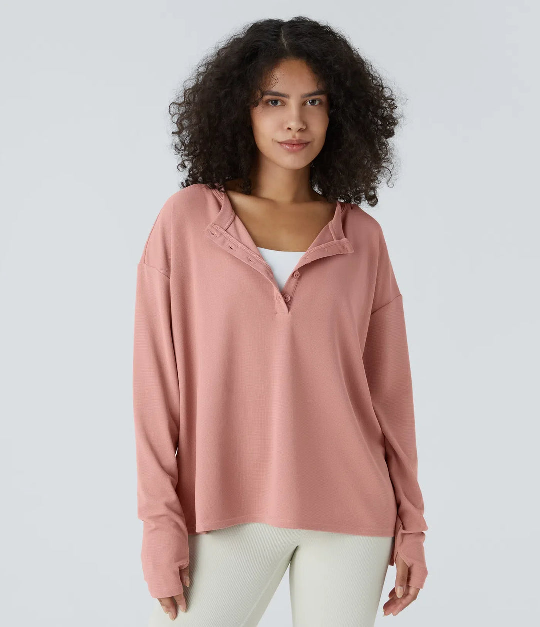 Front Thumb Hole Waffle Casual Sweatshirt