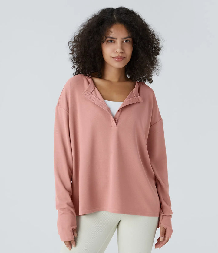 Front Thumb Hole Waffle Casual Sweatshirt