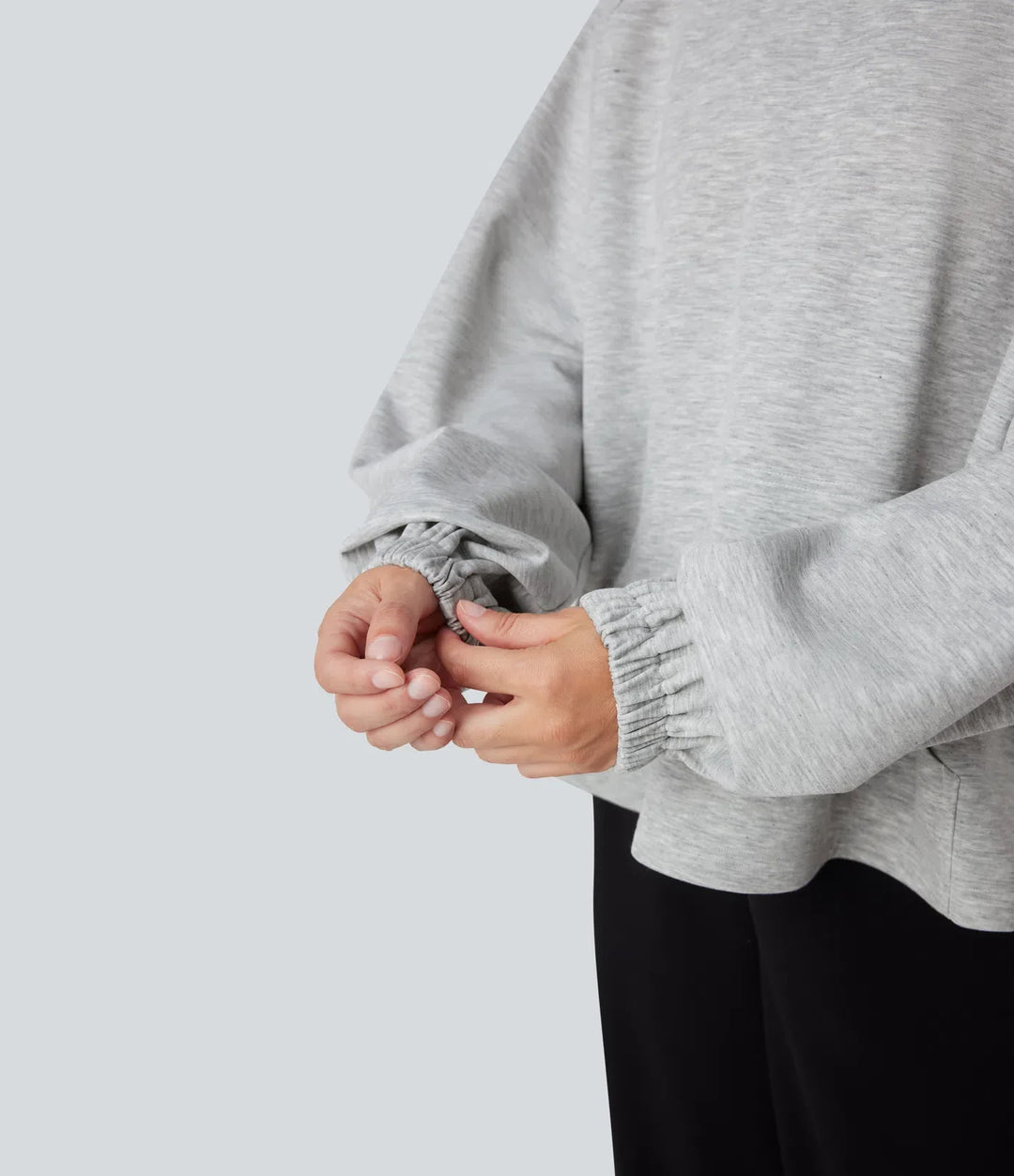 Mock Neck Long Sleeve High Low Casual Sweatshirt with Pocket