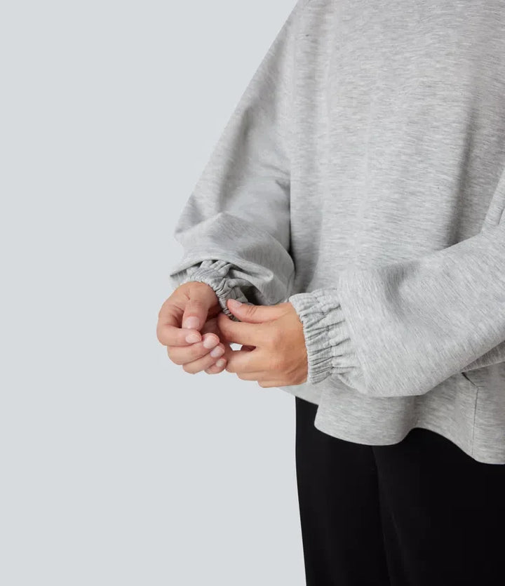 Mock Neck Long Sleeve High Low Casual Sweatshirt with Pocket