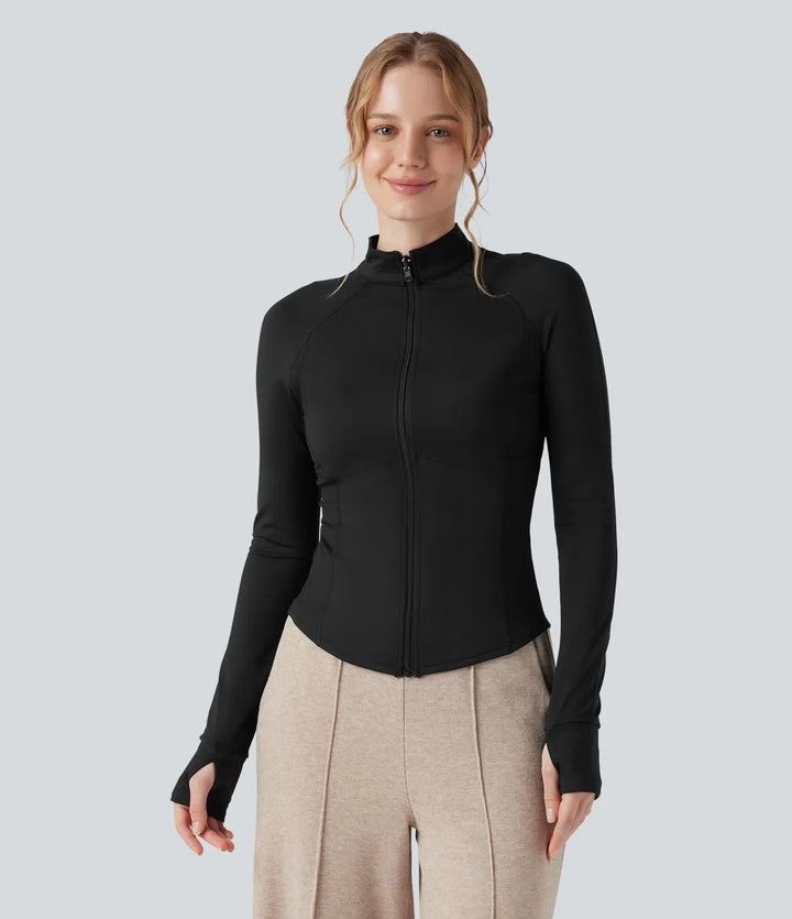 3-in-1 Stand Collar Long Sleeve Thumb Holes Jacket &amp; Drawstring Hem Sherpa Jacket with Pockets