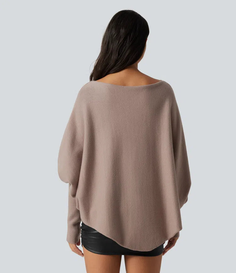 Batwing Long Sleeve Asymmetric Hem Casual Jumper