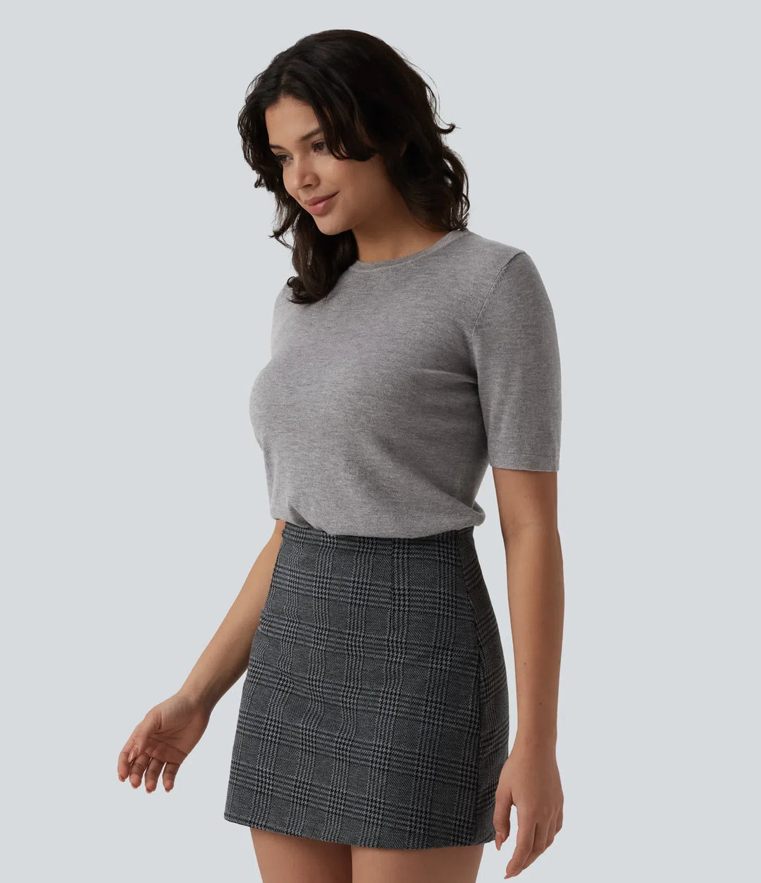 Round Neck Short Sleeve Slim Work Silk-Wool Blend Jumper