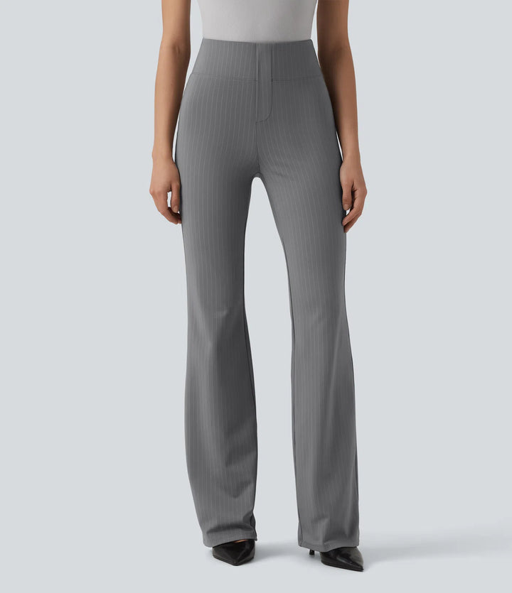 High Waisted Stripe Flare Work Trousers with Pockets