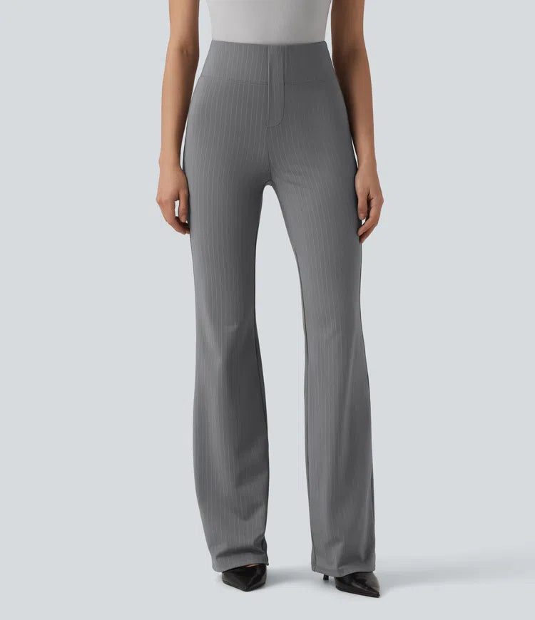High Waisted Stripe Flare Work Trousers with Pockets