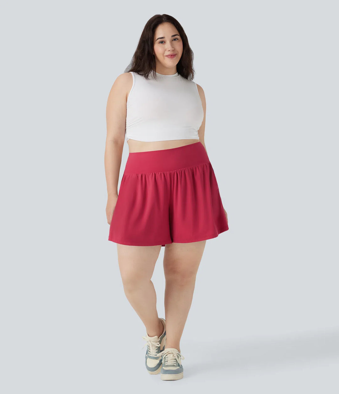 SoftlyZero Airy Super High Waisted 2-in-1 InstantCool Yoga Plus Size Shorts 7" with Pockets