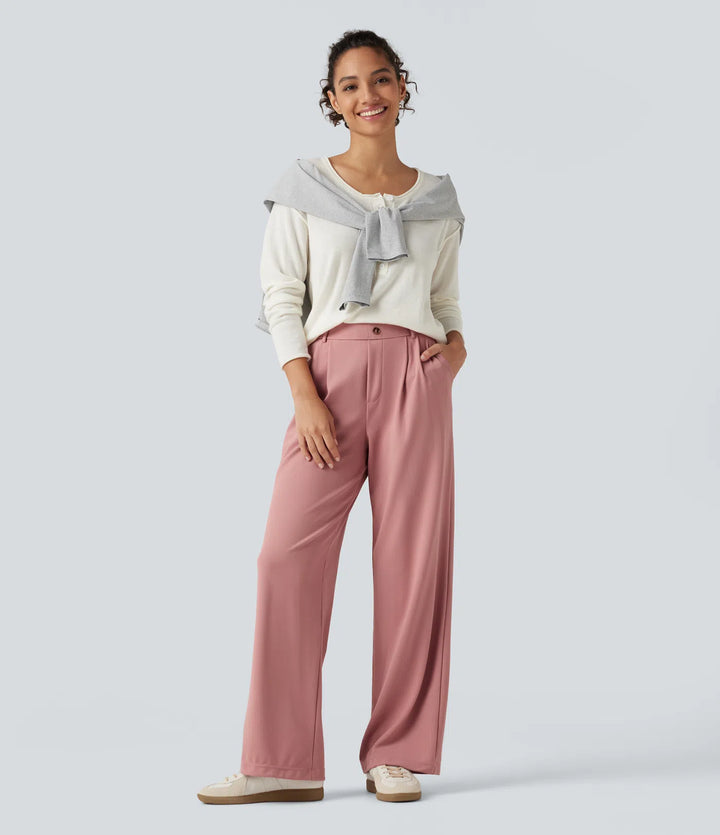 Halara Flex High Waisted Straight Leg Waffle Work Trousers with Pockets