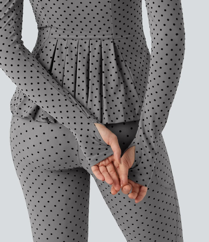 Halara UltraSculpt Stand Collar Long Sleeve Thumb Hole Pleated Polka Dot Yoga Jacket with Pockets