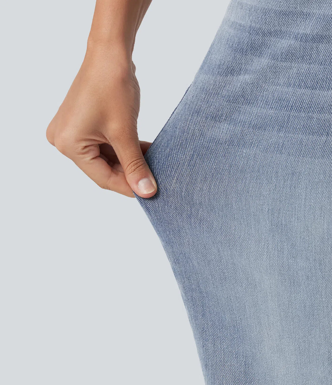 Halara Flex Asymmetric Mid Rise Straight Leg Casual Jeans with Pockets