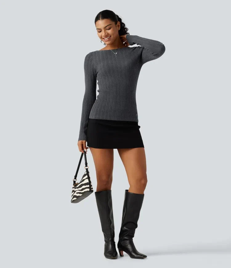 Boat Neck Long Sleeve Casual Jumper