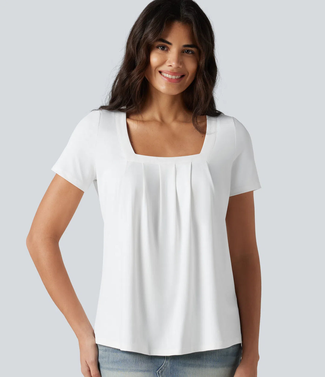 Square Neck Short Sleeve Casual Blouse