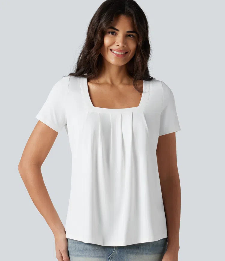 Square Neck Short Sleeve Casual Blouse