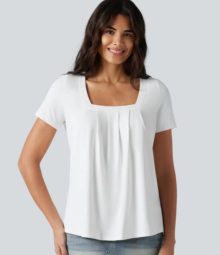 Square Neck Short Sleeve Casual Blouse