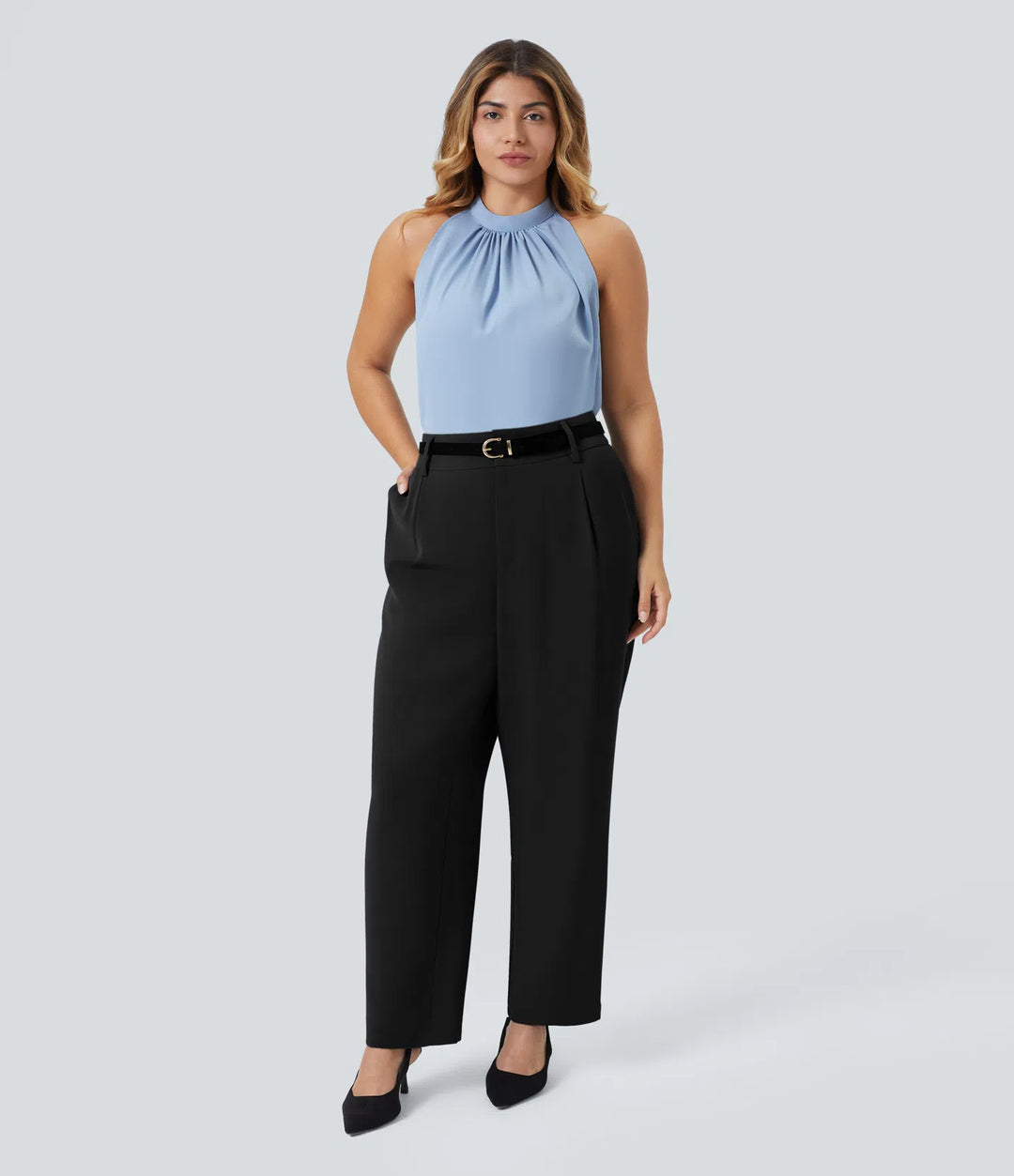 Halara Flex High Waisted Pocket Solid Work Plus Size Tapered Trousers