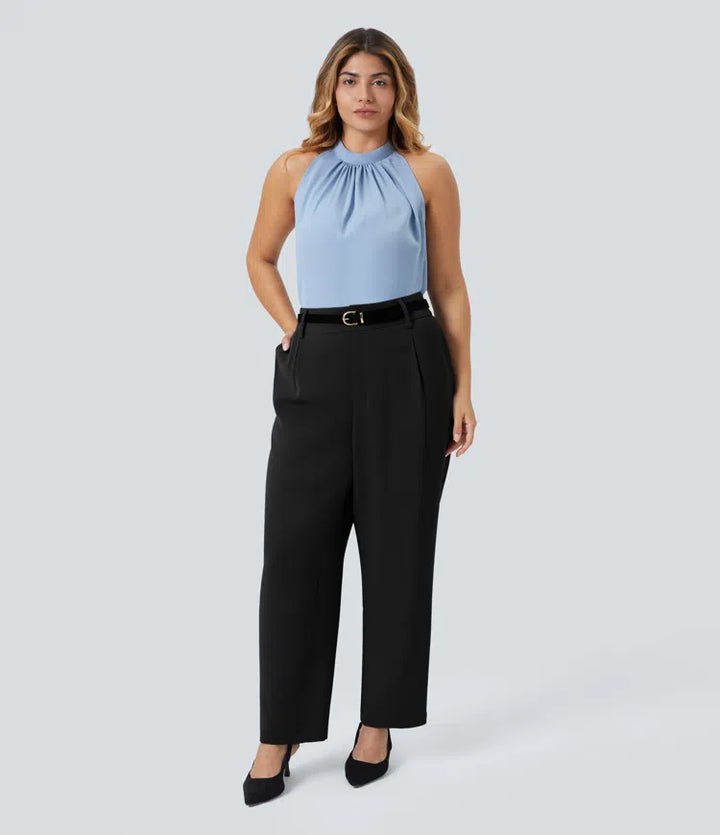 Halara Flex High Waisted Pocket Solid Work Plus Size Tapered Trousers