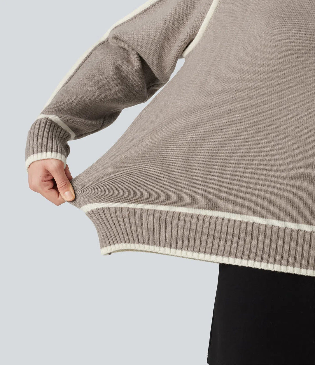 Mock Neck Raglan Long Sleeve Color Block Work Jumper
