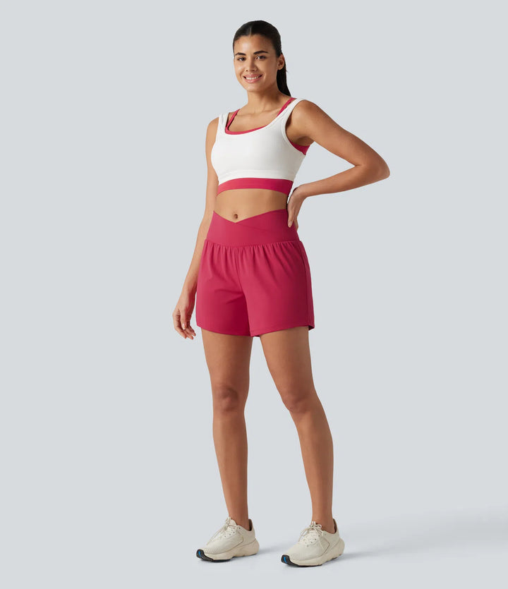 SoftlyZero Airy Crossover High Waisted 2-in-1 InstantCool Yoga Shorts 5&