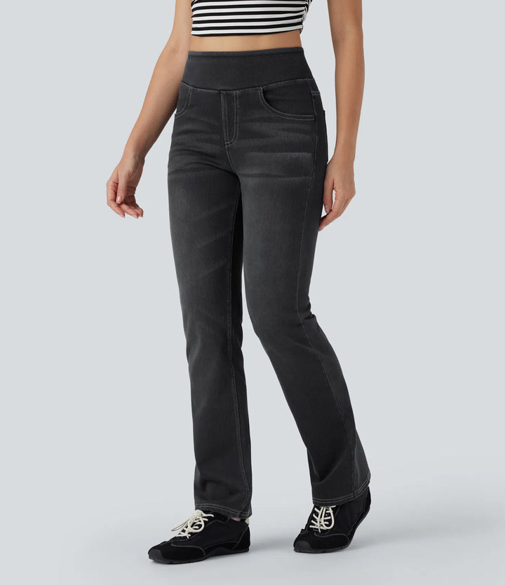 Halara Flex High Waisted Tummy Control Washed Casual Bootcut Jeans with Pockets