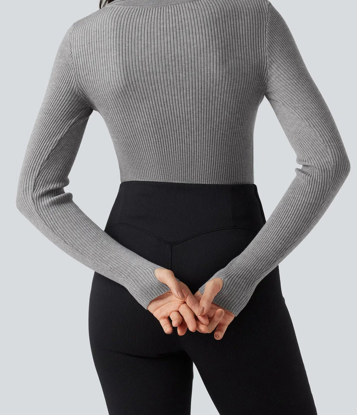 Lapel Long Sleeve Thumb Hole Work Jumper