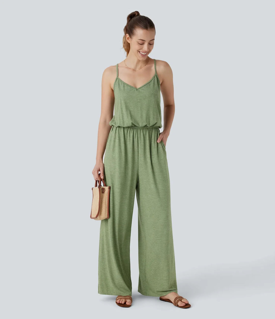 Adjustable &amp; Removable Strap Pocket Wide Leg Jumpsuit