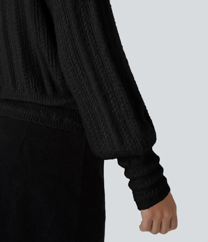 Sheer V Neck Long Sleeve Work Jumper-Front and Back Wearable
