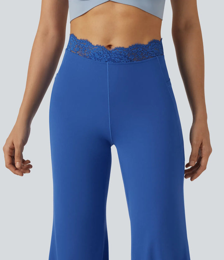 SoftlyZero High Waisted Contrast Lace Dance Balloon Trousers with Pockets