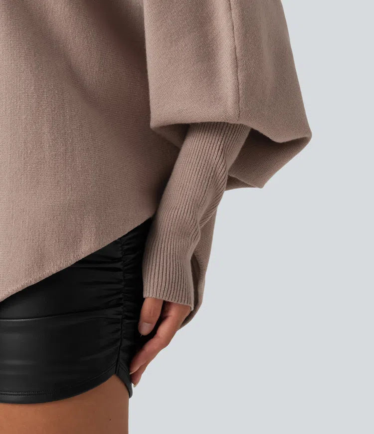 Batwing Long Sleeve Asymmetric Hem Casual Jumper