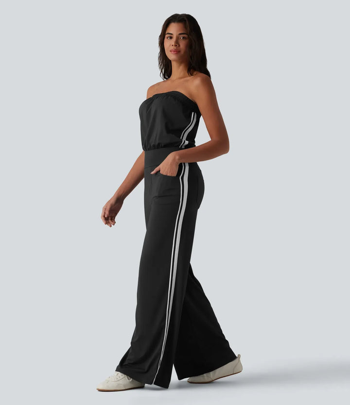 SoftlyZero QuickDry Tube Side Stripes Casual Jumpsuit with Pockets-Easy Peezy