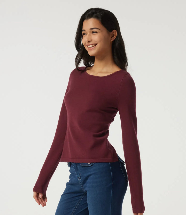 Boat Neck Long Sleeve Contrast Lace Cut Out Back Casual Jumper