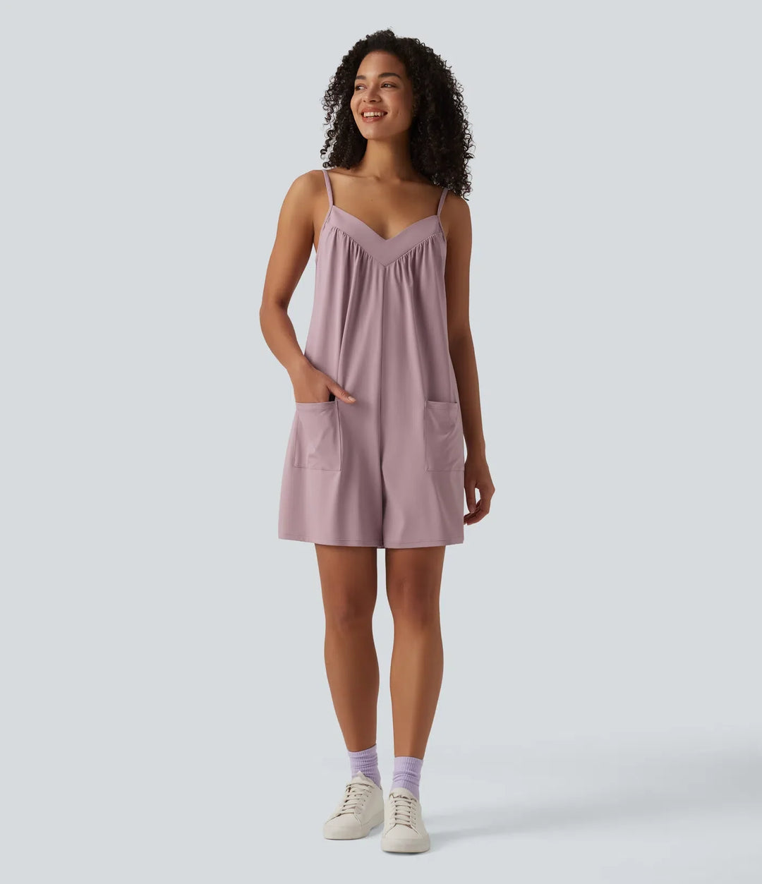 V Neck Casual Slip Romper with Pockets