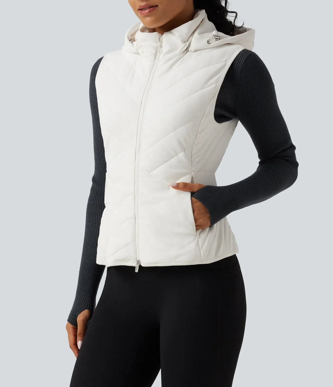 PuffFlex Removable Hood Quilted Casual Padded Vest with Pockets